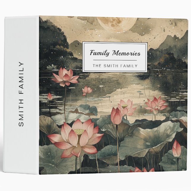 Moonlit Lotus Lake (1) 3 Ring Binder (Front/Spine)