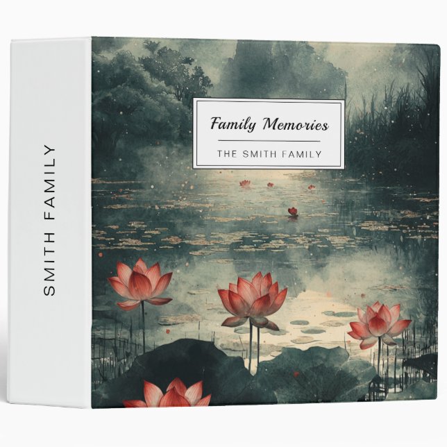 Moonlit Lotus Lake (2) 3 Ring Binder (Front/Spine)