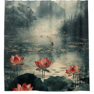 Moonlit Lotus Lake (2) Shower Curtain