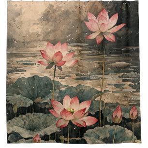 Moonlit Lotus Lake (3) Shower Curtain