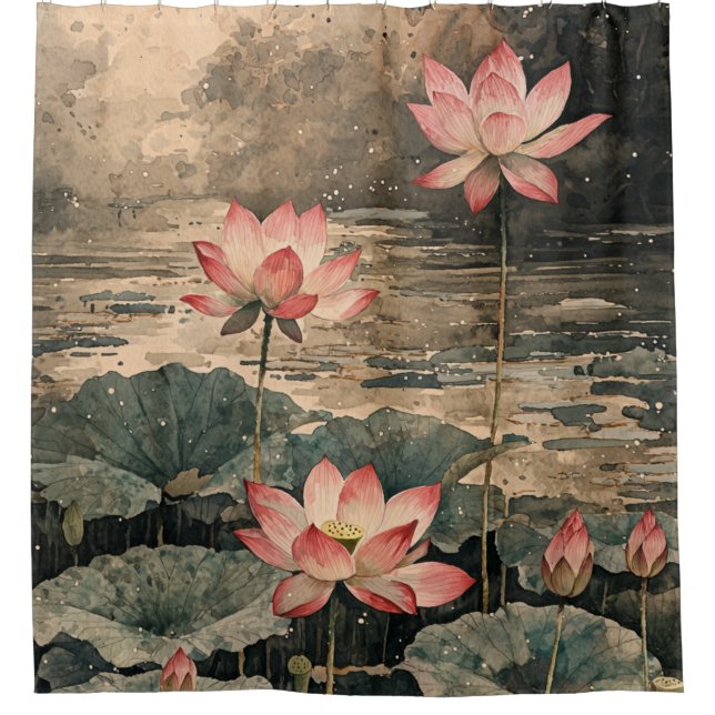 Moonlit Lotus Lake (3) Shower Curtain (Front)