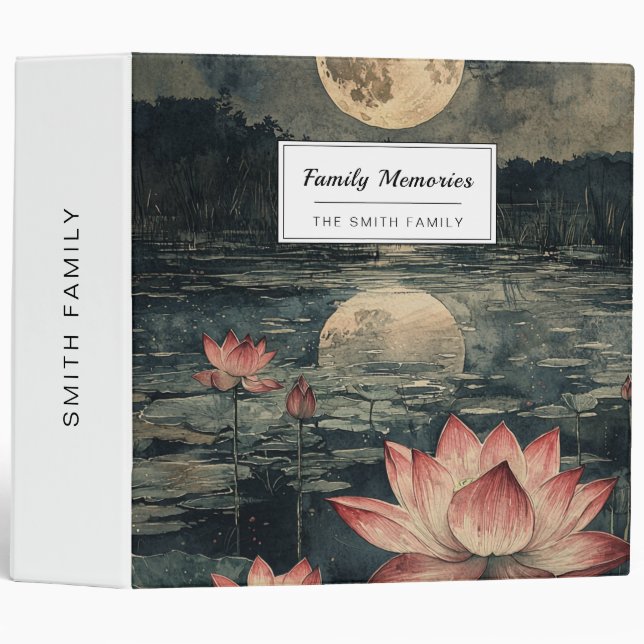 Moonlit Lotus Lake (4) 3 Ring Binder (Front/Spine)