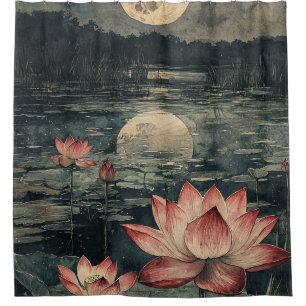 Moonlit Lotus Lake (4) Shower Curtain