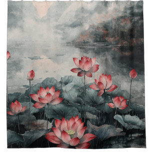 Moonlit Lotus Lake (5) Shower Curtain