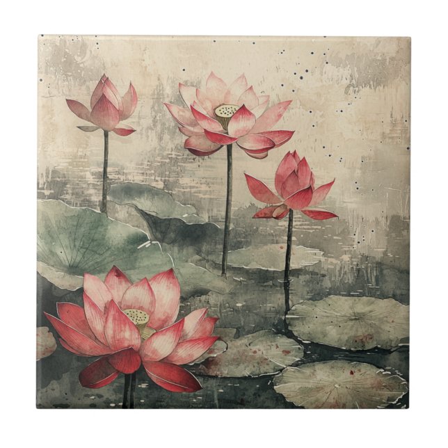Moonlit Lotus Lake (6) Ceramic Tile (Front)