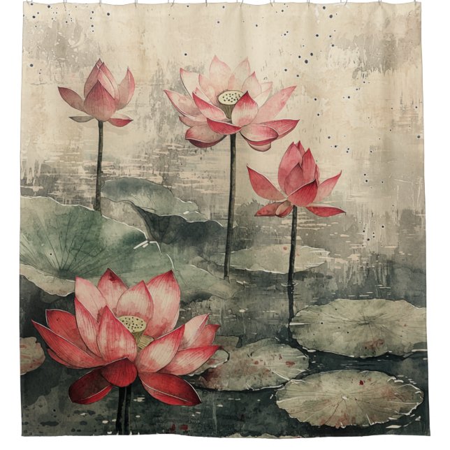 Moonlit Lotus Lake (6) Shower Curtain (Front)