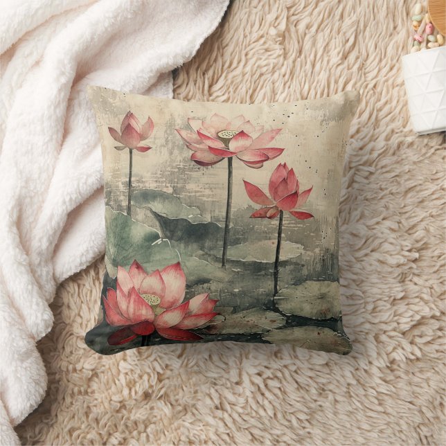 Moonlit Lotus Lake (6) Throw Pillow (Blanket)