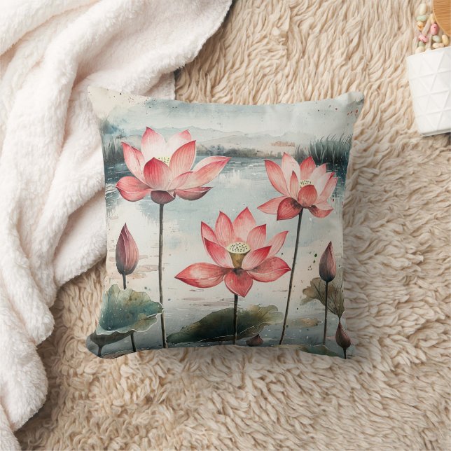 Moonlit Lotus Lake (7) Throw Pillow (Blanket)