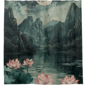 Moonlit Lotus Lake (8) Shower Curtain