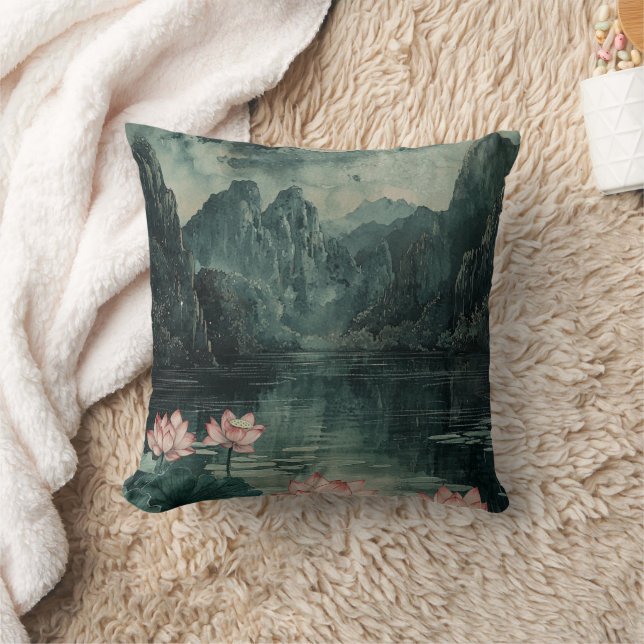 Moonlit Lotus Lake (8) Throw Pillow (Blanket)
