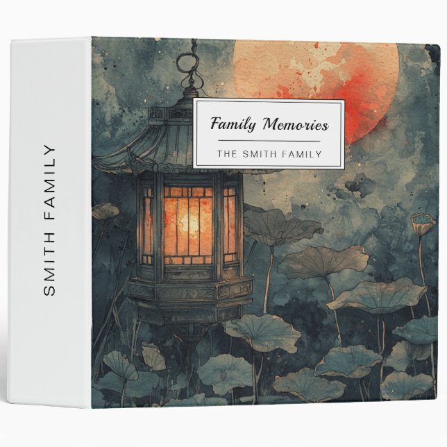 Moonlit Lotus Lantern Watercolor 3 Ring Binder (Front/Spine)
