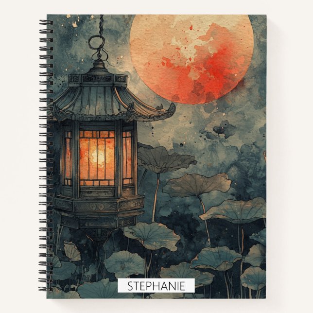 Moonlit Lotus Lantern Watercolor Notebook (Front)