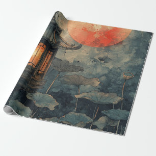 Moonlit Lotus Lantern Watercolor Wrapping Paper