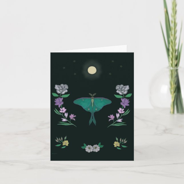 Moonlit Luna Moth Garden Small Greeting Card (Front)