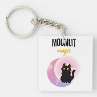Moonlit Magic Black Cat T-Shirt | Cute Celestial Keychain