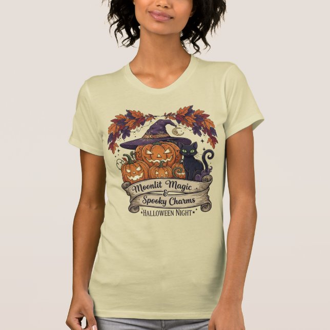 "Moonlit Magic & Spooky Charms" Halloween T-Shirt (Front)