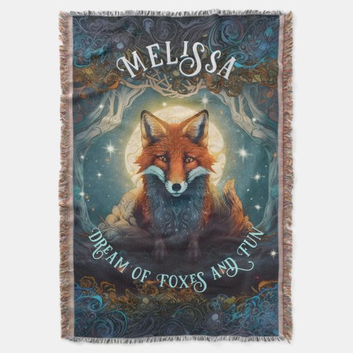Moonlit Magical Fox Personalised Storybook Fox Throw Blanket