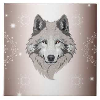 "Moonlit Majesty: Shimmering Wolf Ceramic Tile