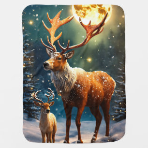 Moonlit Majesty – Winter Deer Christmas Poster Baby Blanket