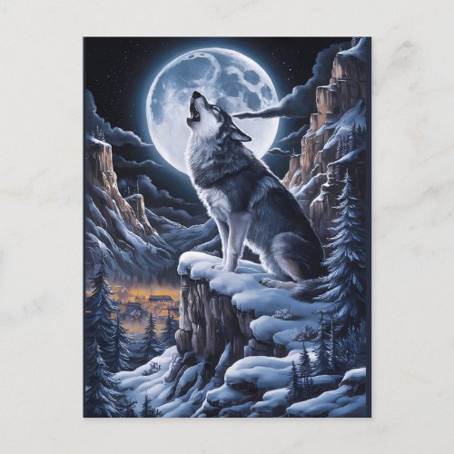 Moonlit Majesty Wolf Atop Mountain Postcard