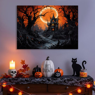 Moonlit Manor Haunted House Canvas Print