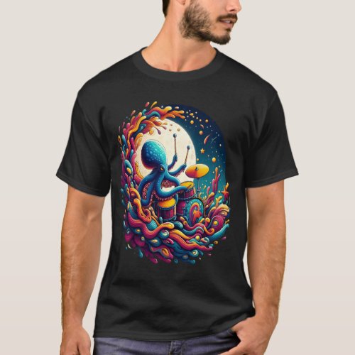 Moonlit Melodies Octopus Drummer T_Shirt