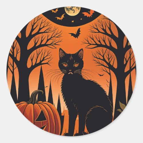 Moonlit Meow Classic Round Sticker