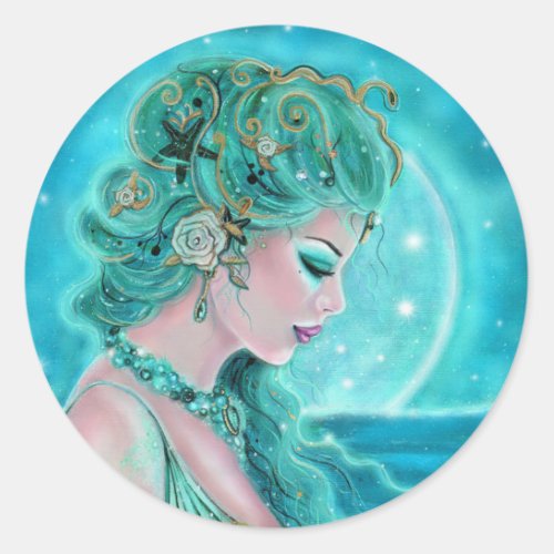Moonlit Mermaid  By Renee Lavoie Classic Round Sticker