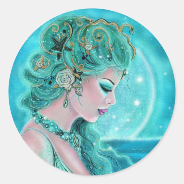 Moonlit Mermaid  By Renee Lavoie Classic Round Sticker (Front)