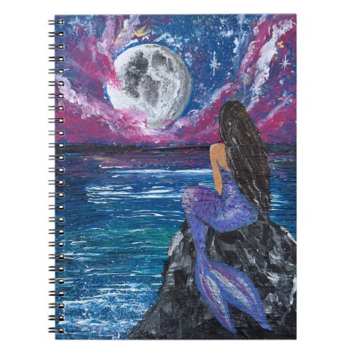 Moonlit mermaid handmade artwork notebook