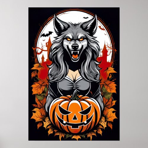 Moonlit Metamorphosis Female Werewolf Poster