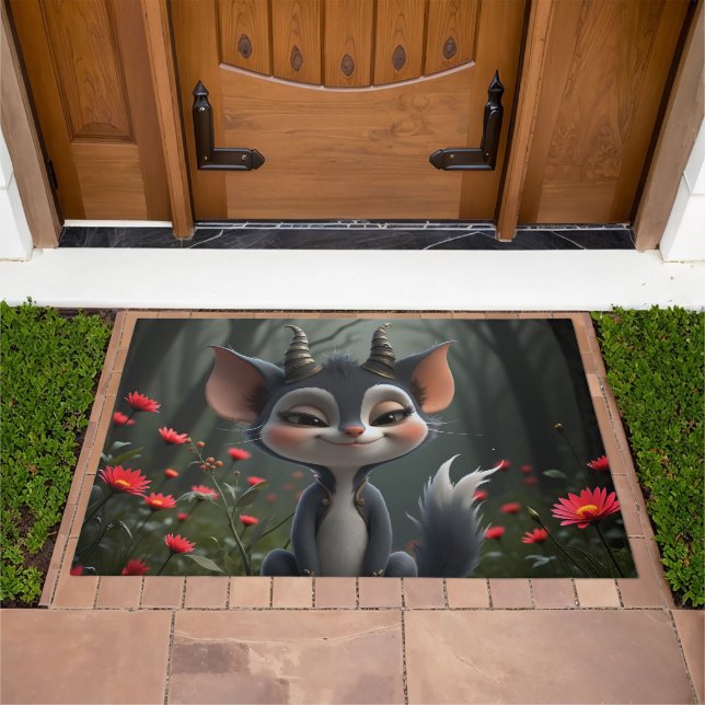 Moonlit Mischief Forest Spirit of Crimson Bloom.  Doormat (Outdoor)