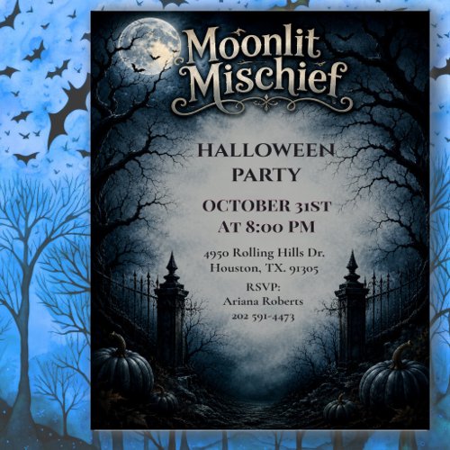 Moonlit Mischief Gothic Halloween Party Invitation