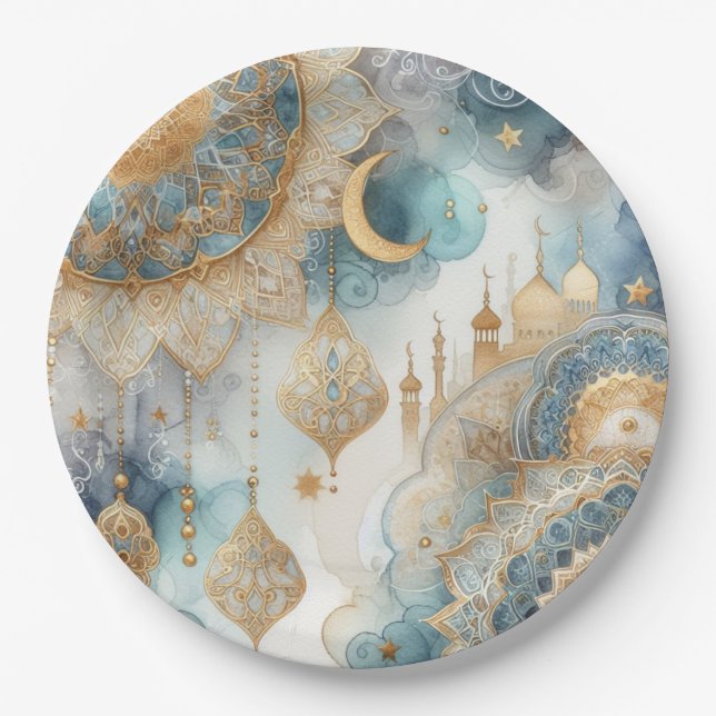 Moonlit Mosque Serenity for Eid Paper Plates (Front)