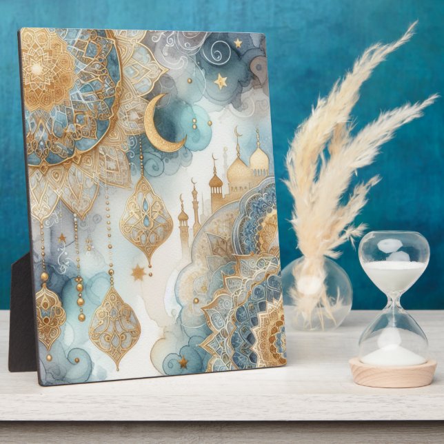 Moonlit Mosque Serenity for Ramadan Plaque (Side)