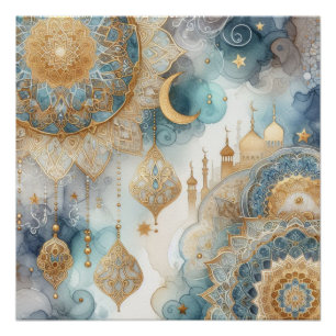 Moonlit Mosque Serenity for Ramadan Poster