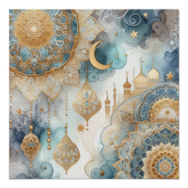 Moonlit Mosque Serenity for Ramadan Poster (Front)