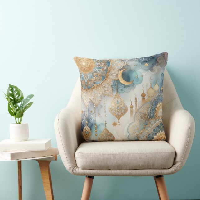 Moonlit Mosque Serenity for Ramadan Throw Pillow (Chair)