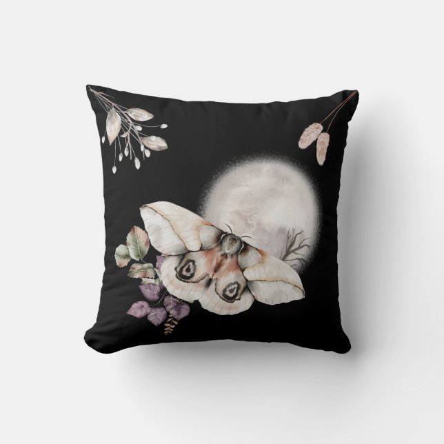 Moonlit Moth Graphic Throw Pillow (Front)