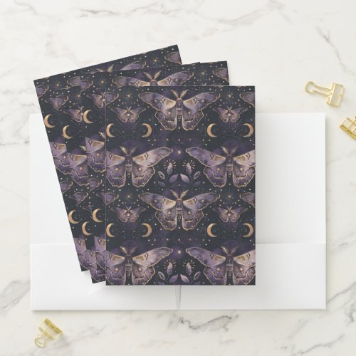 Moonlit Moth Reverie – Enchanted Celestial Pattern Pocket Folder