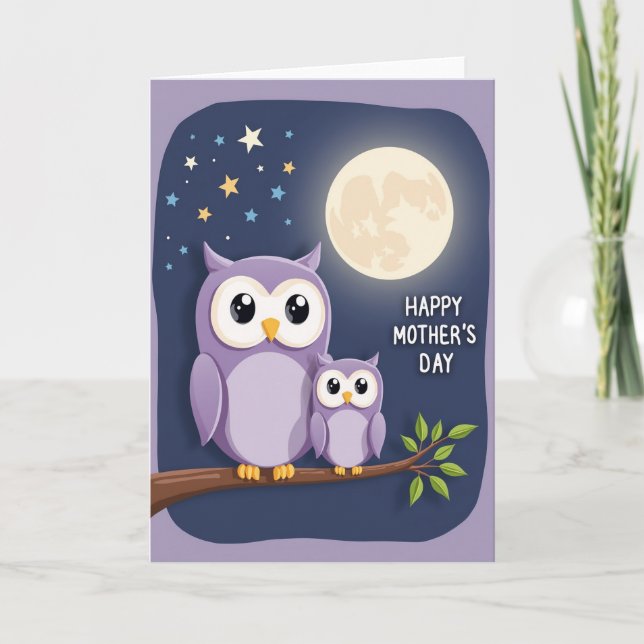 Moonlit Mothers Day Owls Card (Front)