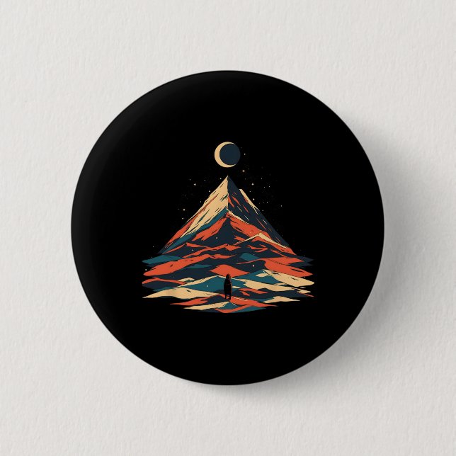 Moonlit Mountain Adventure Design - Hiking And Mot Button (Front)