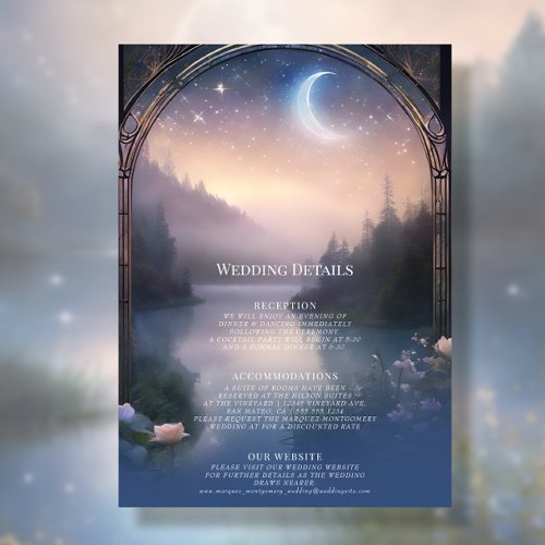 Moonlit Mountain Forest Lake Stars Wedding Details Invitation