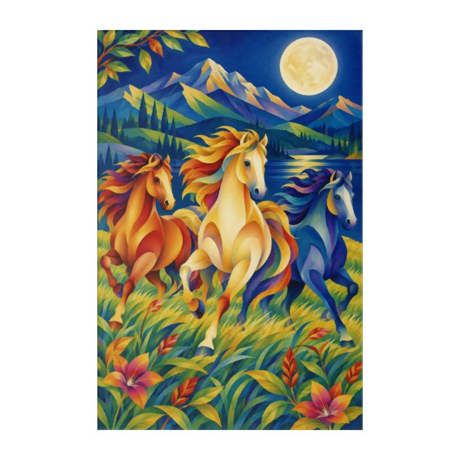 Moonlit Mountain Horses Acrylic Print (Front)