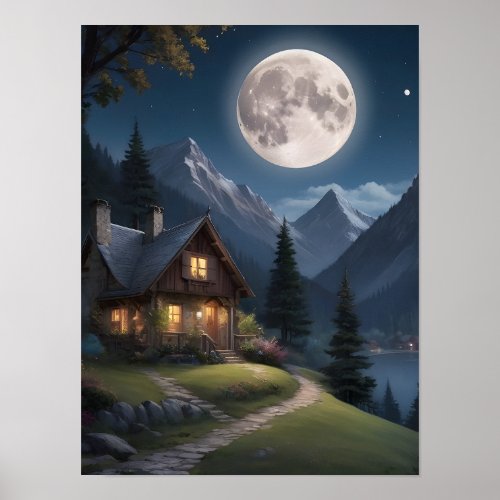 Moonlit Mountain Retreat Poster