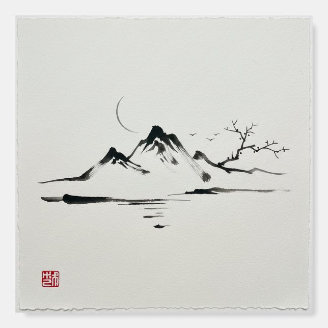 "Moonlit Mountains: Sumi-e Landscape" Foam Board (Front)