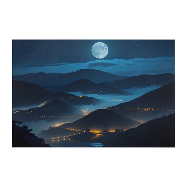 "Moonlit Mountains – Tranquil Nightscape Art (Front)