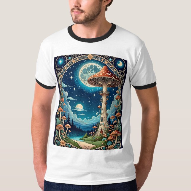 Moonlit Mushroom Forest Fantasy T-Shirt (Front)