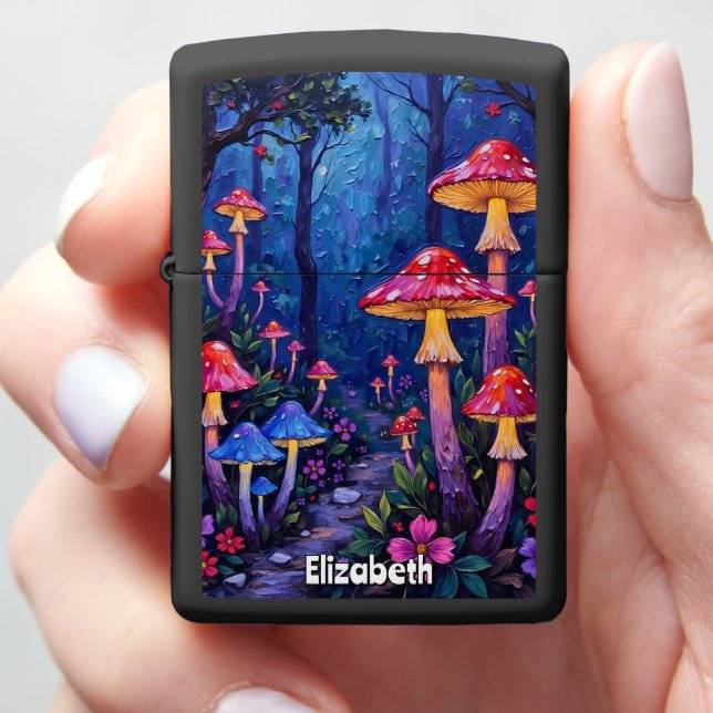 Moonlit Mushroom Path Zippo Lighter (In Hand)