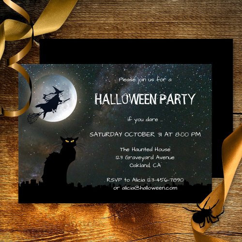 Moonlit Night Cat Halloween Party Invitation